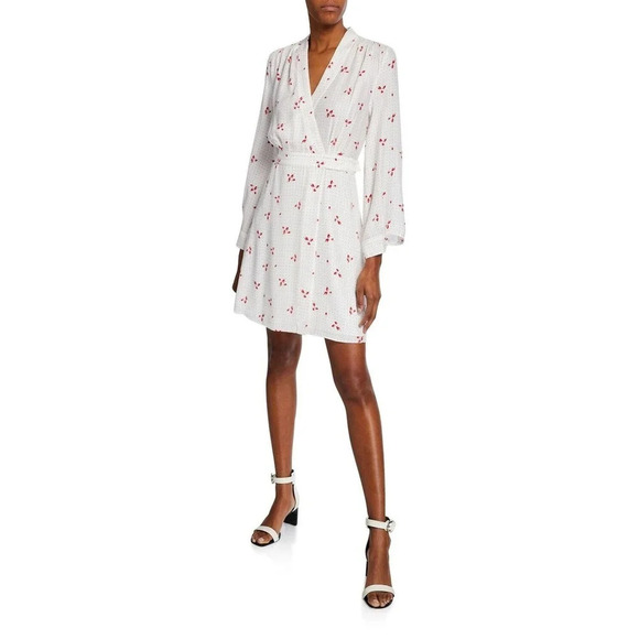 EQUIPMENT Allaire Printed Long-sleeve Silk Wrap Dress Size 2 White Multi - Picture 1 of 16